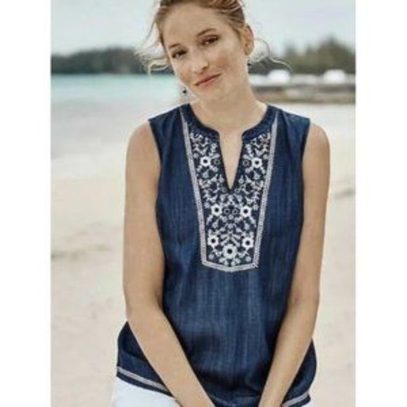 J. Jill Denim Embroidered Sleeveless‎ Top Sz S -EUC - Picture 1 of 9